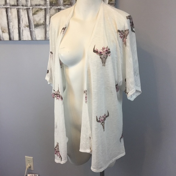 Wishful Park Sweaters - Wishful Park Floral White Cow Skull Shawl M